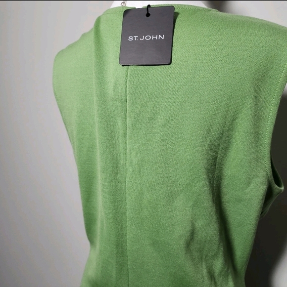 NWT ST. JOHN Bamboo Green Timeless Classy Office Siren Wool Dress MSRP $795 - Picture 8 of 14